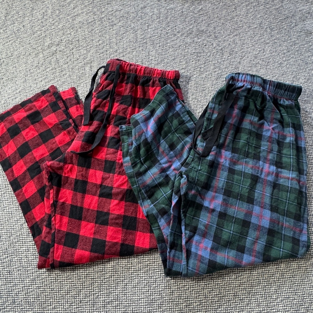 Mens XL Plaid Pajama Pants Bundle 2pk Red Buffalo Check Green Tartan Flannel